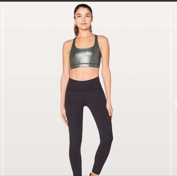 Lululemon Energy Bra Luminosity Foil Print Black Silver - Picture 3 of 8